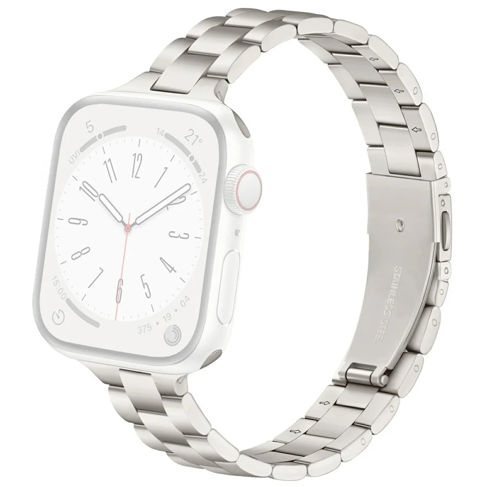 Electroplating Color Strap for Apple Watch Series 11 10 42mm / 9 8 7 41mm / SE3 SE2 SE 6 5 4 40mm / 3 2 1 38mm Slim 3-Beads Metal Watch Band - Light Starlight - 1