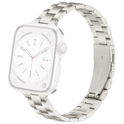 Electroplating Color Strap for Apple Watch Series 11 10 42mm / 9 8 7 41mm / SE3 SE2 SE 6 5 4 40mm / 3 2 1 38mm Slim 3-Beads Metal Watch Band - Light Starlight - 1