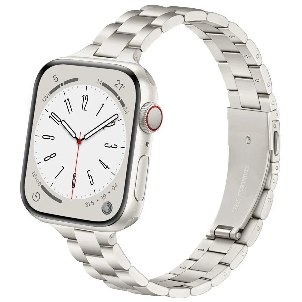 Electroplating Color Strap for Apple Watch Series 11 10 42mm / 9 8 7 41mm / SE3 SE2 SE 6 5 4 40mm / 3 2 1 38mm Slim 3-Beads Metal Watch Band - Light Starlight - 2