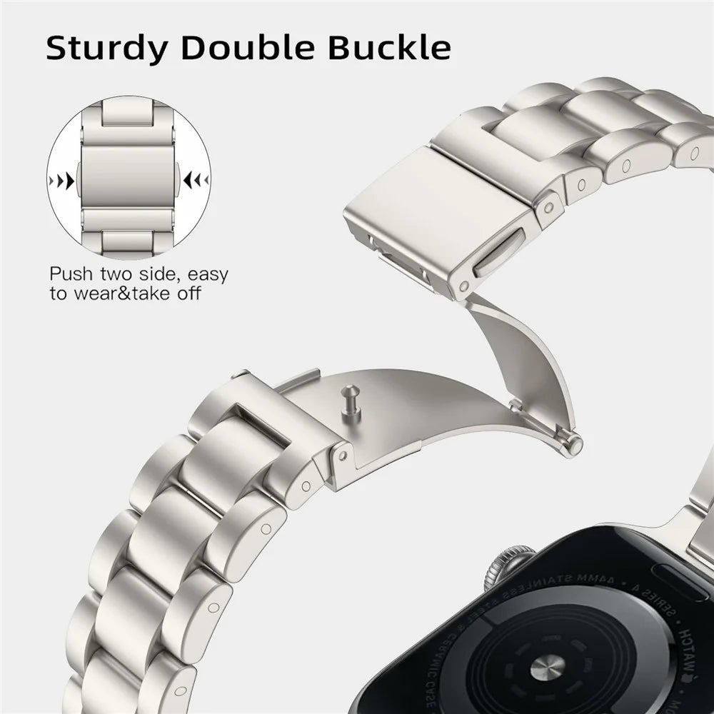 Electroplating Color Strap for Apple Watch Series 11 10 42mm / 9 8 7 41mm / SE3 SE2 SE 6 5 4 40mm / 3 2 1 38mm Slim 3-Beads Metal Watch Band - Light Starlight - 3