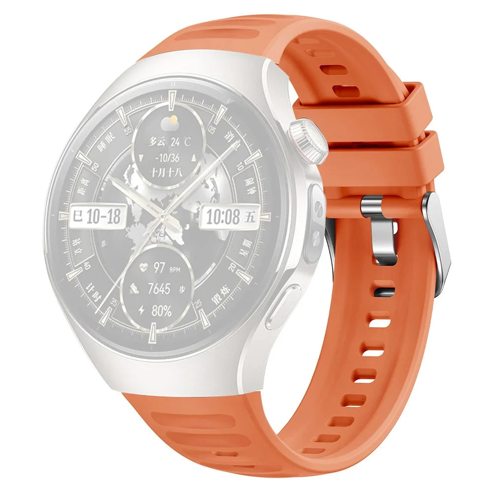 For Huawei Watch 5 46mm Watch Band Wave Texture Silicone Adjustable Strap - Orange - 1