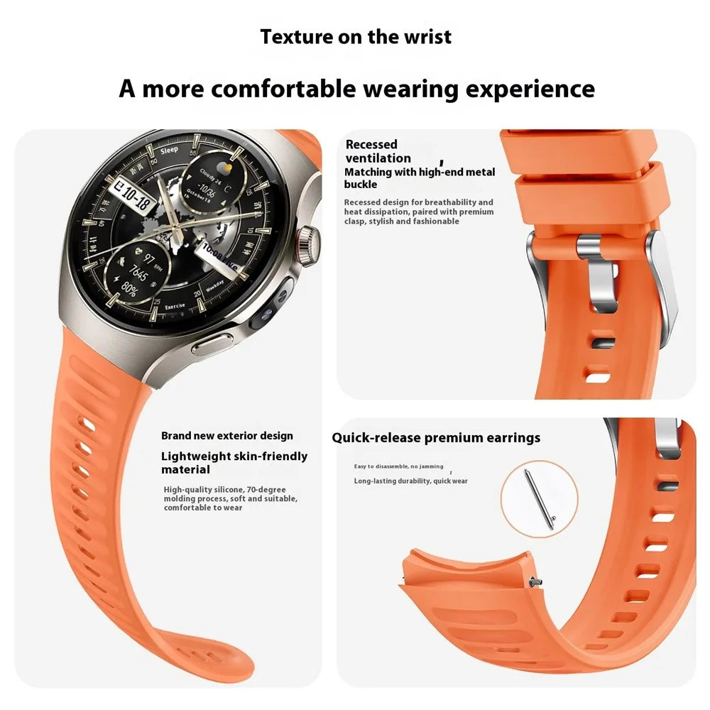 For Huawei Watch 5 46mm Watch Band Wave Texture Silicone Adjustable Strap - Orange - 3