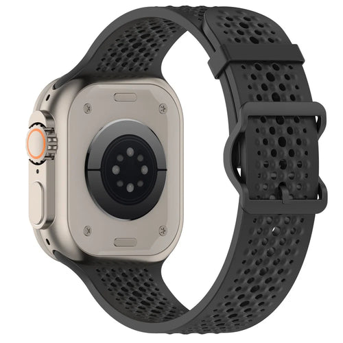 Watch Band for Apple Watch Ultra 3 2 1 49mm / Series 11 10 46mm / 9 8 7 45mm / SE3 SE2 SE 6 5 4 44mm / 3 2 1 42mm Holes Design Adjustable Silicone Strap - Black - 1
