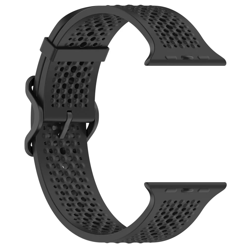 Watch Band for Apple Watch Ultra 3 2 1 49mm / Series 11 10 46mm / 9 8 7 45mm / SE3 SE2 SE 6 5 4 44mm / 3 2 1 42mm Holes Design Adjustable Silicone Strap - Black - 3