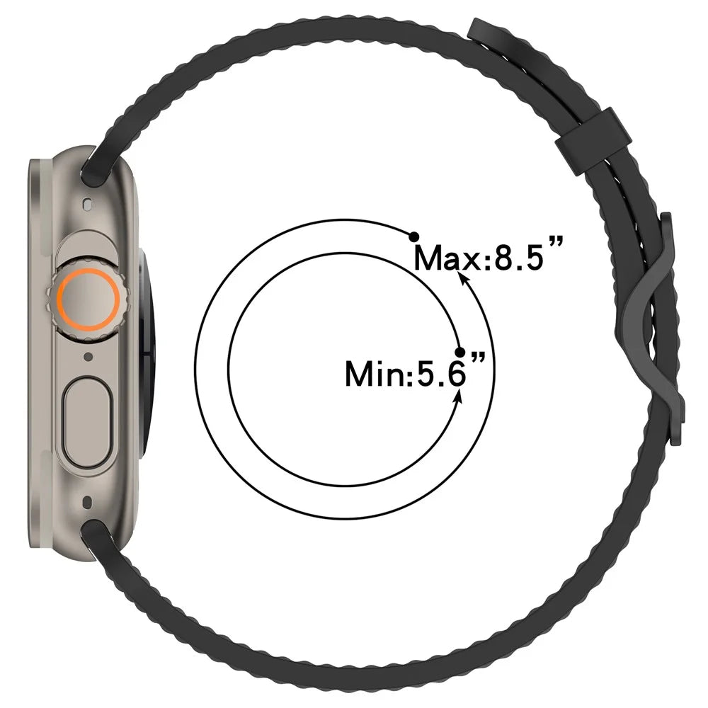 Watch Band for Apple Watch Ultra 3 2 1 49mm / Series 11 10 46mm / 9 8 7 45mm / SE3 SE2 SE 6 5 4 44mm / 3 2 1 42mm Holes Design Adjustable Silicone Strap - Black - 7