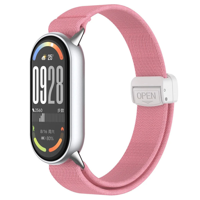 Nylon Watch Strap for Xiaomi Smart Band 10 / 9 / 9 NFC / 8 Magnetic Clasp Adjustable Wristband - Pink - 3