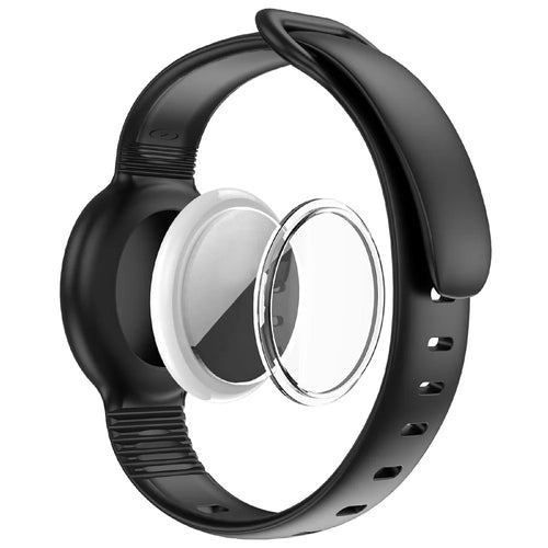 CS27 Watch Strap for Apple AirTag Tracker Protective Case Silicone Wristband for Children Adult - Black - 1