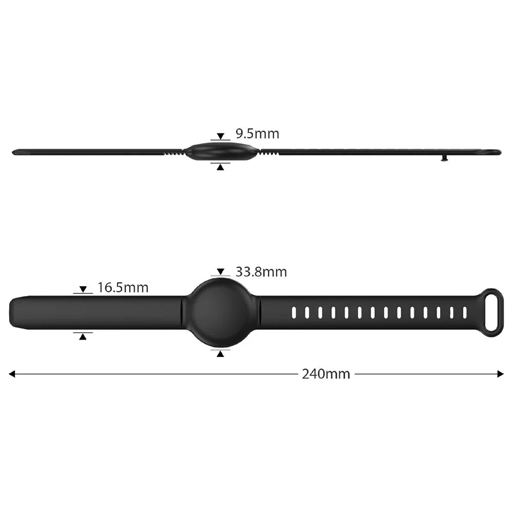 CS27 Watch Strap for Apple AirTag Tracker Protective Case Silicone Wristband for Children Adult - Black - 3