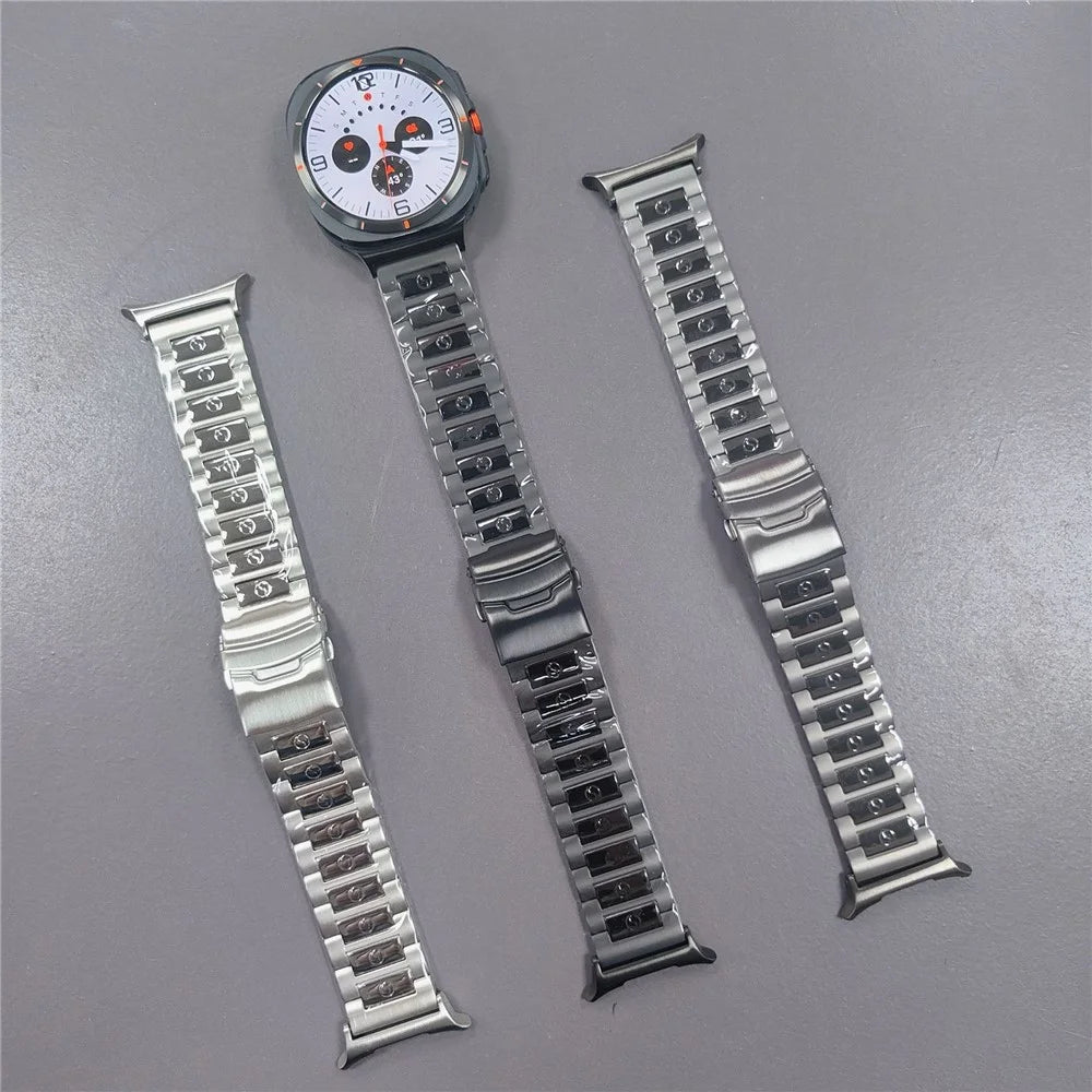 Watch Strap for Samsung Galaxy Watch8 44mm / 40mm / Watch8 Classic 46mm S Pattern 3-Bead Titanium Alloy Wrist Band - Silver - 3