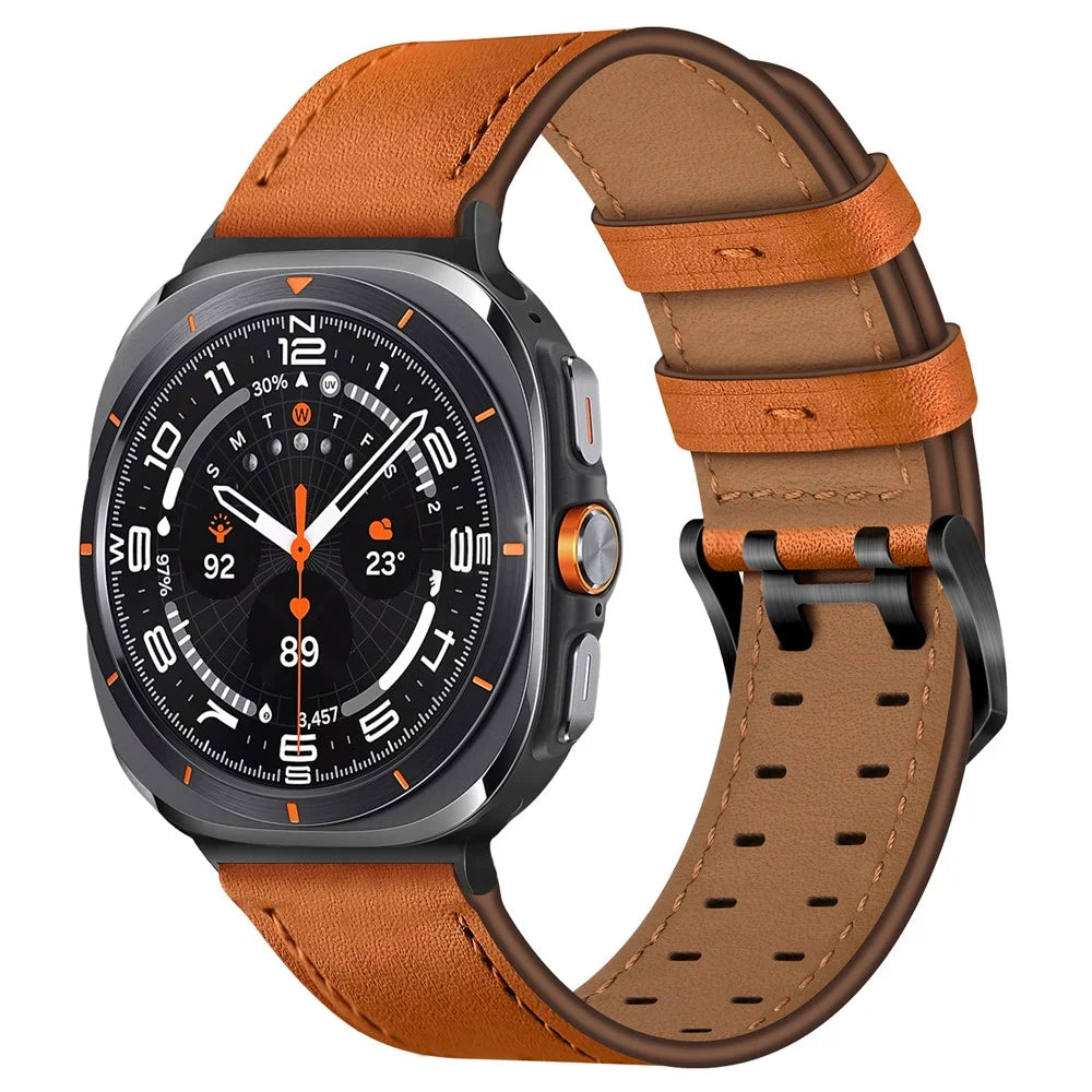 Watch Band for Samsung Galaxy Watch8 44mm / 40mm / Watch8 Classic 46mm Dual-Pin Buckle Genuine Cow Leather Strap - Orange - 2