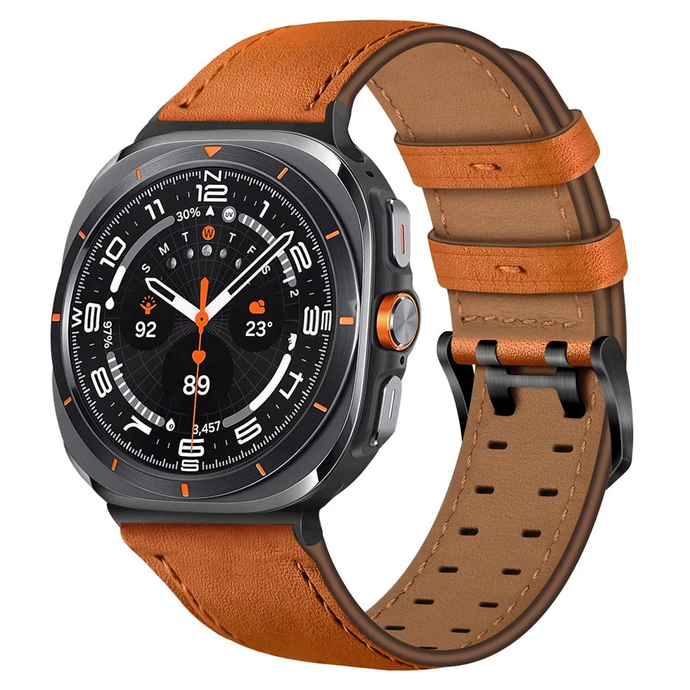 Watch Band for Samsung Galaxy Watch8 44mm / 40mm / Watch8 Classic 46mm Dual-Pin Buckle Genuine Cow Leather Strap - Orange - 3