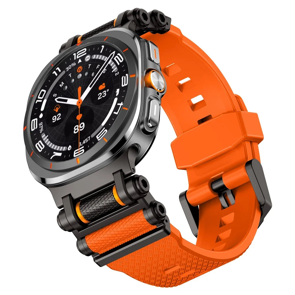 For Samsung Galaxy Watch Ultra2 47mm / Watch Ultra (2025) 47mm / Watch Ultra 47mm Replacement Watch Band Gear Design TPU Strap - Black+Orange - 5