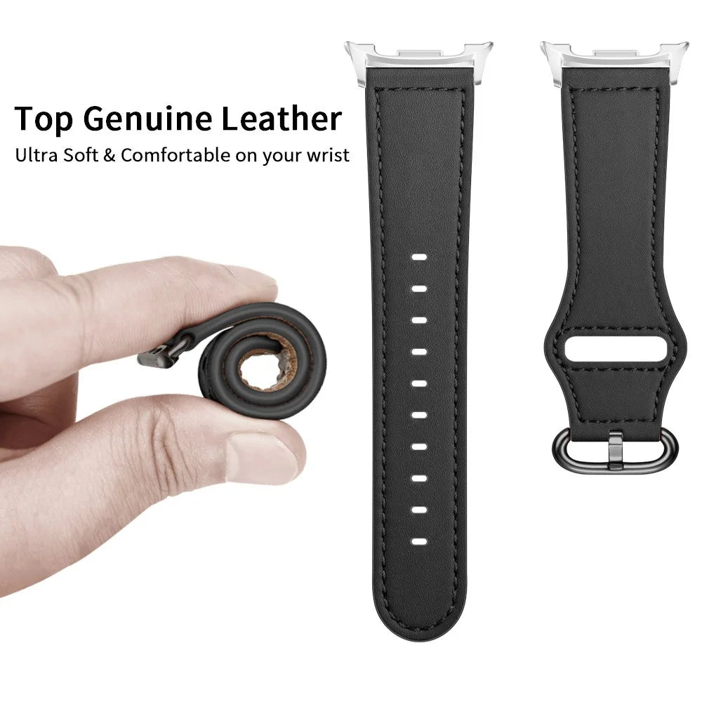 KALEBOL Watch Band for Samsung Galaxy Watch8 44mm / 40mm / Watch8 Classic 46mm Genuine Cow Leather Strap - Black - 3