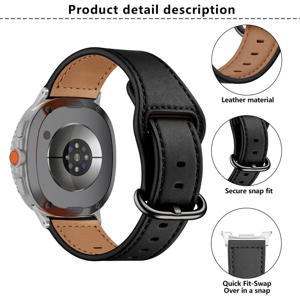 KALEBOL Watch Band for Samsung Galaxy Watch8 44mm / 40mm / Watch8 Classic 46mm Genuine Cow Leather Strap - Black - 5