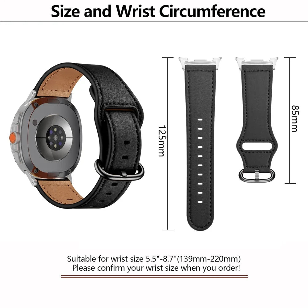 KALEBOL Watch Band for Samsung Galaxy Watch8 44mm / 40mm / Watch8 Classic 46mm Genuine Cow Leather Strap - Black - 6