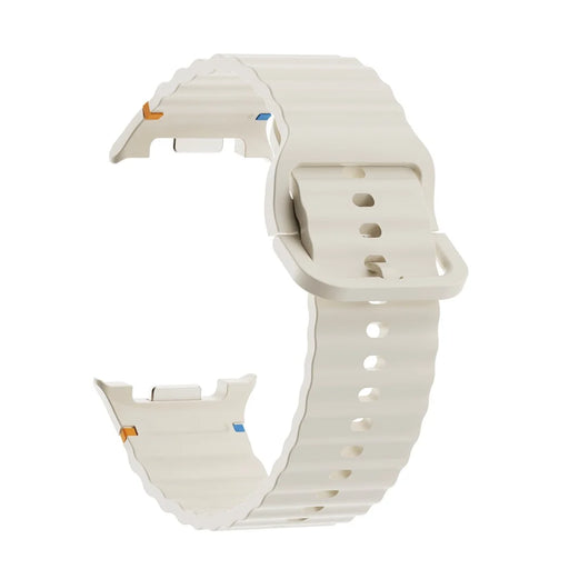 KALEBOL Silicone Watch Band for Samsung Galaxy Watch8 44mm / 40mm / Watch8 Classic 46mm Wave Shape Wrist Strap - Beige - 2