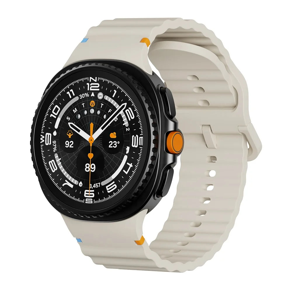 KALEBOL Silicone Watch Band for Samsung Galaxy Watch8 44mm / 40mm / Watch8 Classic 46mm Wave Shape Wrist Strap - Beige - 3