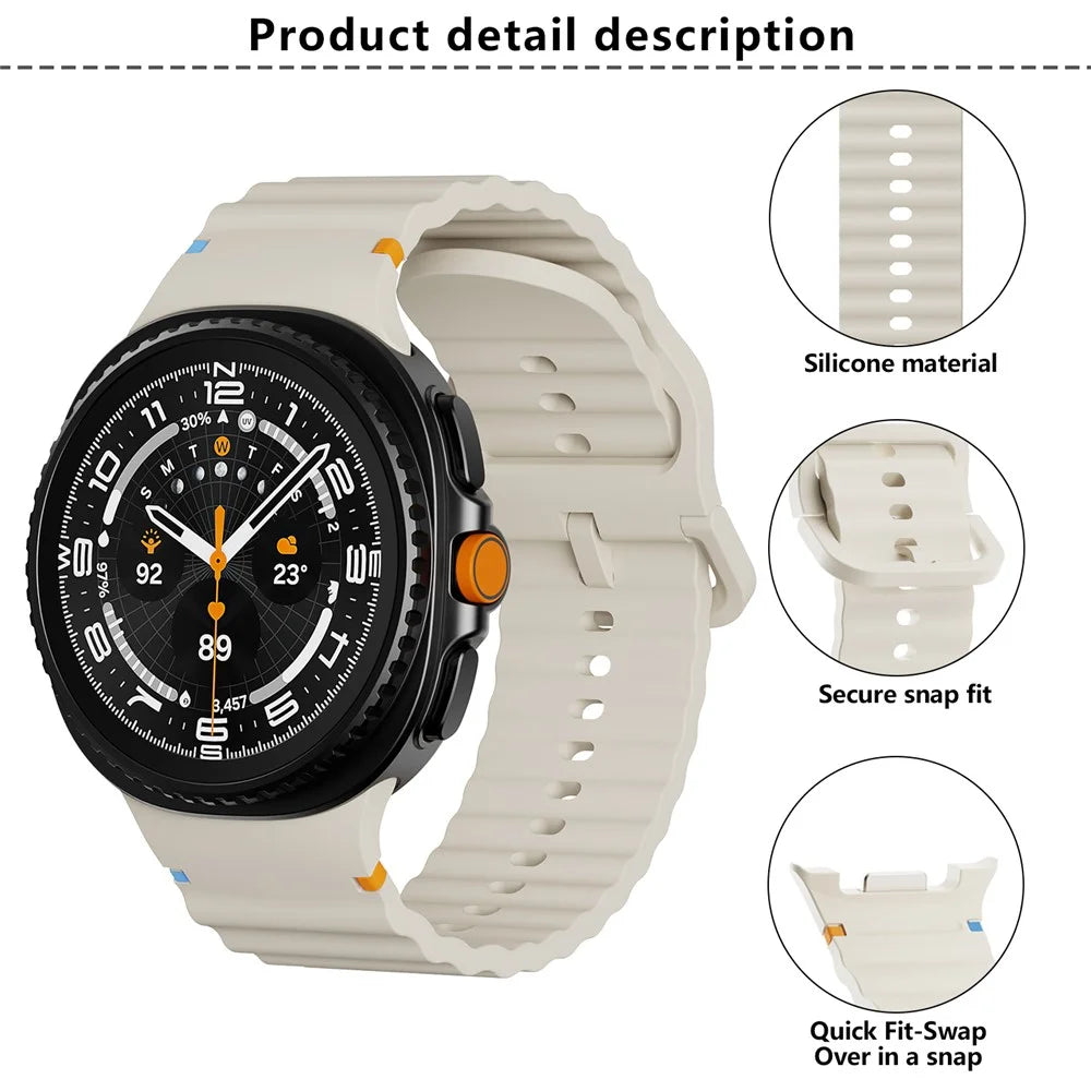KALEBOL Silicone Watch Band for Samsung Galaxy Watch8 44mm / 40mm / Watch8 Classic 46mm Wave Shape Wrist Strap - Beige - 4