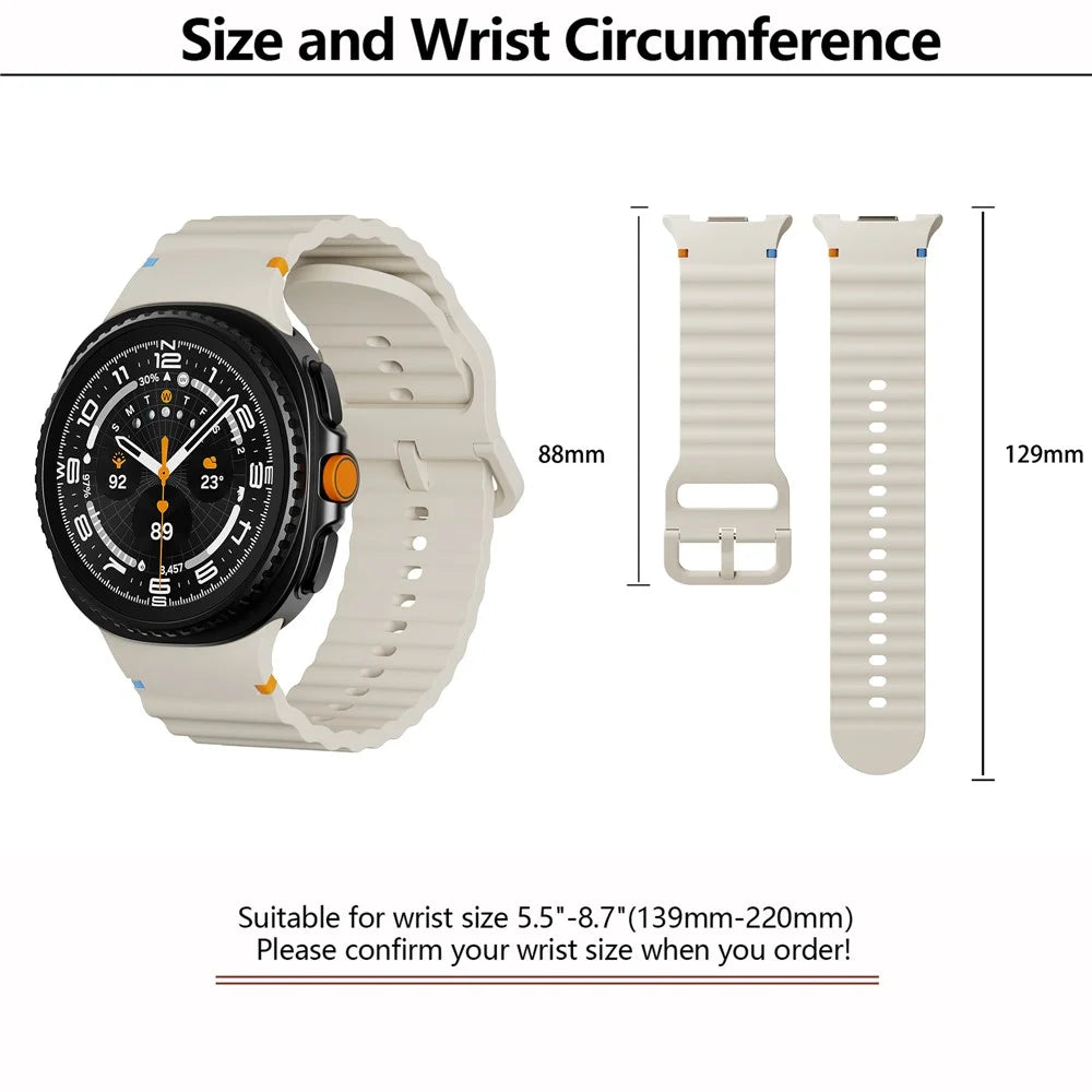 KALEBOL Silicone Watch Band for Samsung Galaxy Watch8 44mm / 40mm / Watch8 Classic 46mm Wave Shape Wrist Strap - Beige - 5