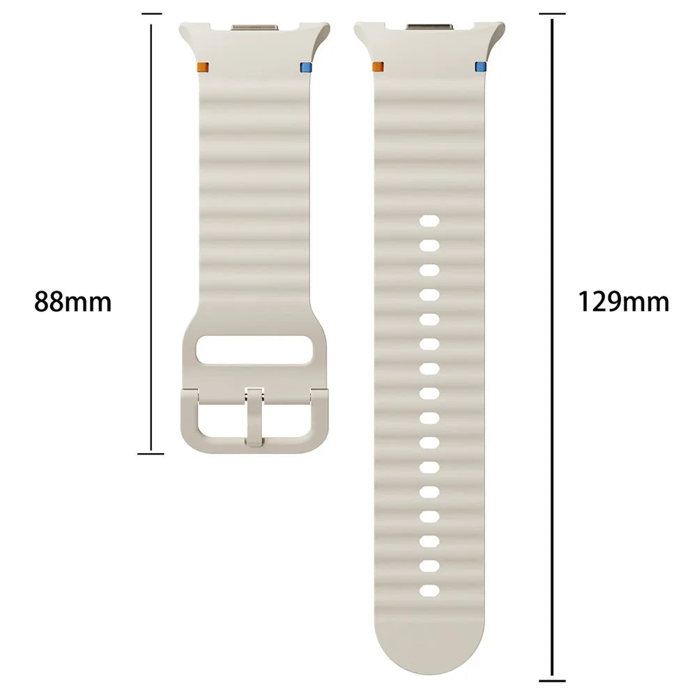 KALEBOL Silicone Watch Band for Samsung Galaxy Watch8 44mm / 40mm / Watch8 Classic 46mm Wave Shape Wrist Strap - Beige - 6