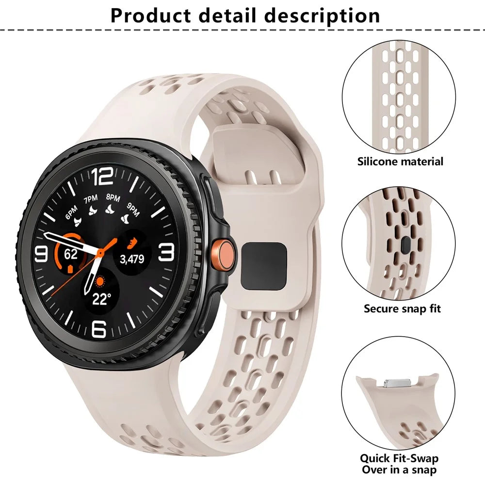 KALEBOL Replacement Band for Samsung Galaxy Watch8 44mm / 40mm / Watch8 Classic 46mm Holes Design Silicone Watch Strap - Starlight - 4