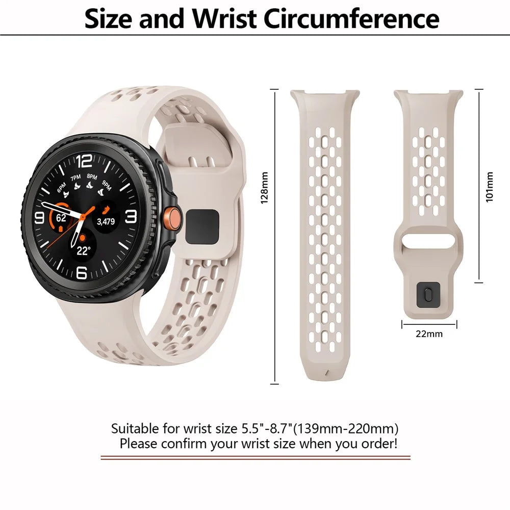 KALEBOL Replacement Band for Samsung Galaxy Watch8 44mm / 40mm / Watch8 Classic 46mm Holes Design Silicone Watch Strap - Starlight - 5