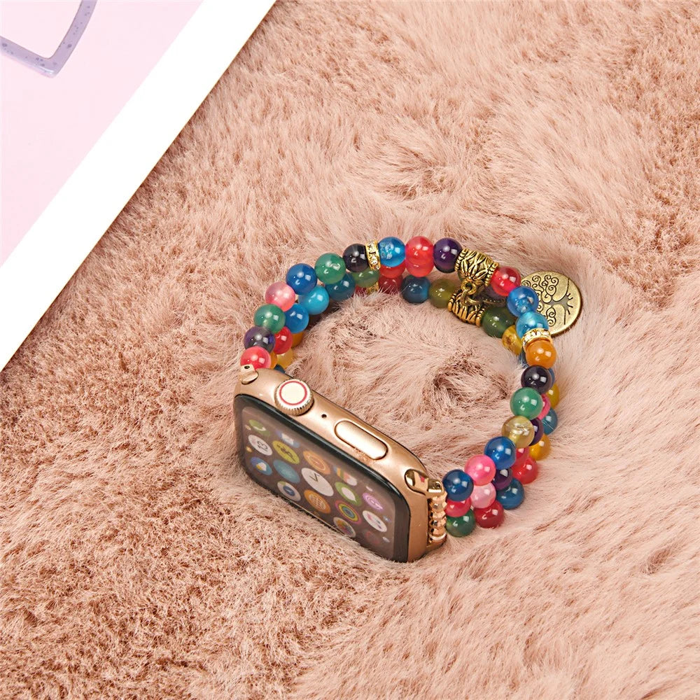 Watch Strap for Apple Watch Series 11 10 42mm / 9 8 7 41mm / SE3 SE2 SE 6 5 4 40mm / 3 2 1 38mm Beaded Bracelet Wrist Band - Colorful - 6