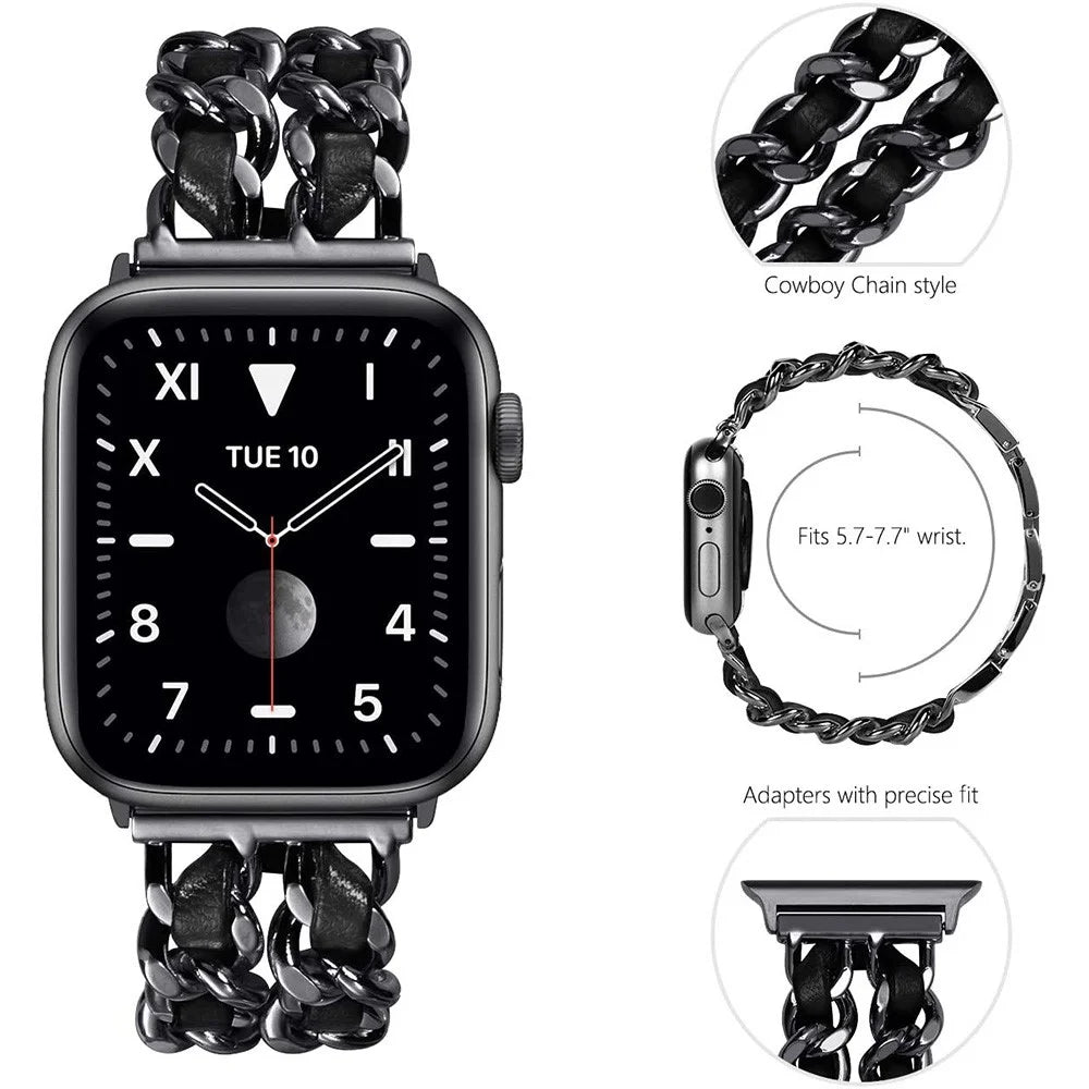 Chain Style Stainless Steel Watch Strap for Apple Watch Series 11 10 42mm / 9 8 7 41mm / SE3 SE2 SE 6 5 4 40mm / 3 2 1 38mm  - Black / Black - 2