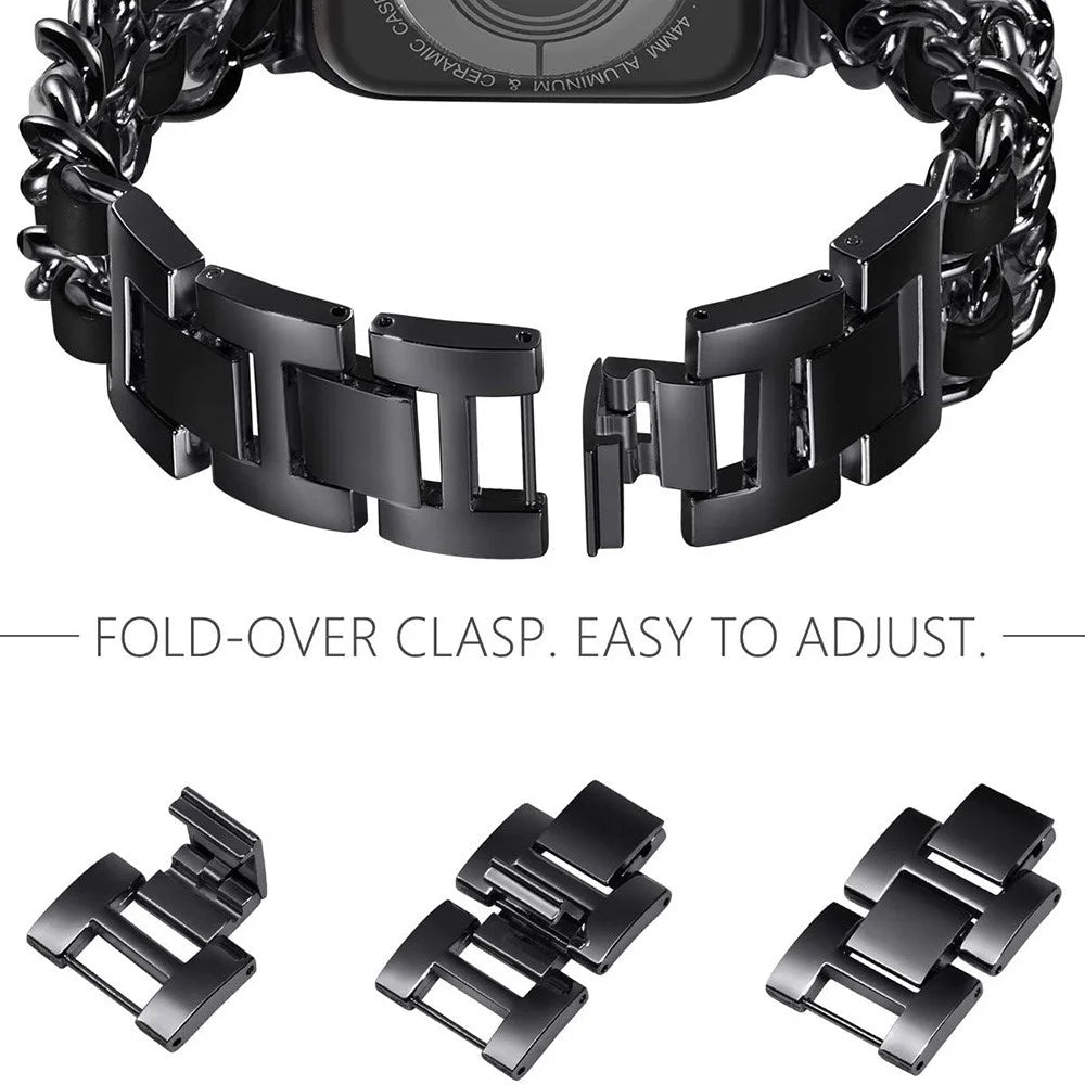 Chain Style Stainless Steel Watch Strap for Apple Watch Series 11 10 42mm / 9 8 7 41mm / SE3 SE2 SE 6 5 4 40mm / 3 2 1 38mm  - Black / Black - 3