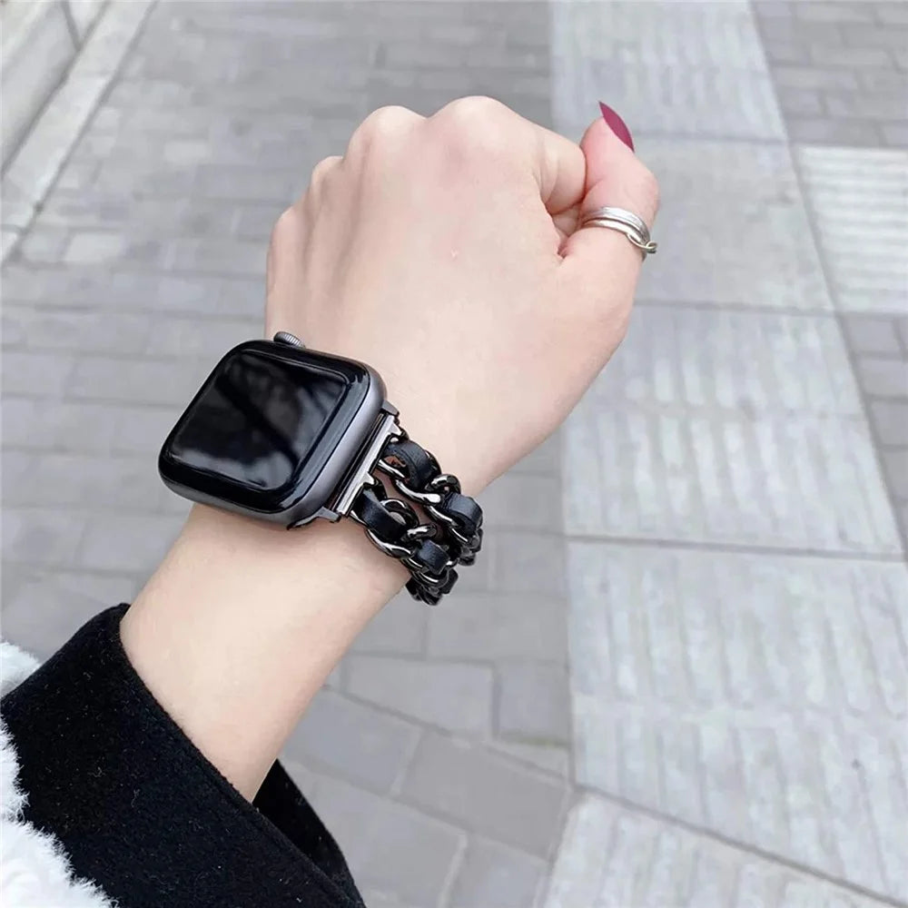Chain Style Stainless Steel Watch Strap for Apple Watch Series 11 10 42mm / 9 8 7 41mm / SE3 SE2 SE 6 5 4 40mm / 3 2 1 38mm  - Black / Black - 5