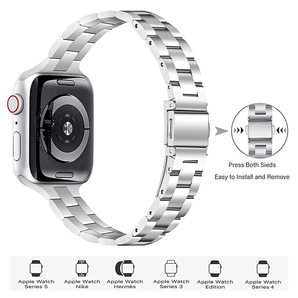 Steel Metal Smart Watch Band Wrist Strap Replacement for Apple Watch Series 11 10 42mm / 9 8 7 41mm / SE3 SE2 SE 6 5 4 40mm / 3 2 1 38mm  -Silver - 3