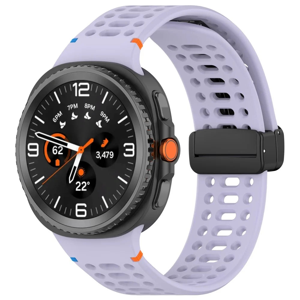 Silicone Watch Band for Samsung Galaxy Watch8 44mm / 40mm / Watch8 Classic 46mm Hollow Breathable Magnetic Buckle Strap - Purple - 2