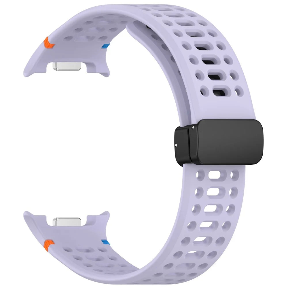 Silicone Watch Band for Samsung Galaxy Watch8 44mm / 40mm / Watch8 Classic 46mm Hollow Breathable Magnetic Buckle Strap - Purple - 3