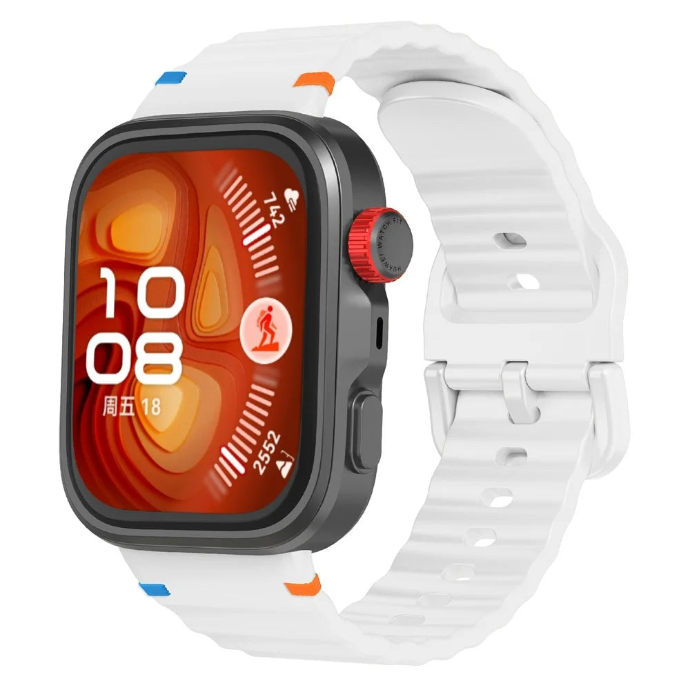 Silicone Watch Strap for Huawei Watch Fit 4 Pro / Fit 4 / Fit 3 Wave Stitching Line Design Wrist Band - White - 2