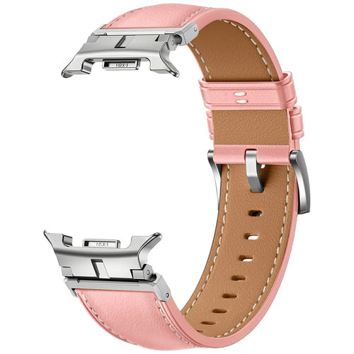 Watch Band for Samsung Galaxy Watch8 44mm / 40mm / Watch8 Classic 46mm Metal Connector Genuine Cow Leather Strap - Pink - 1