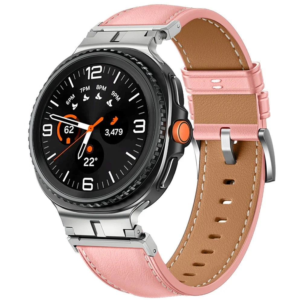 Watch Band for Samsung Galaxy Watch8 44mm / 40mm / Watch8 Classic 46mm Metal Connector Genuine Cow Leather Strap - Pink - 2