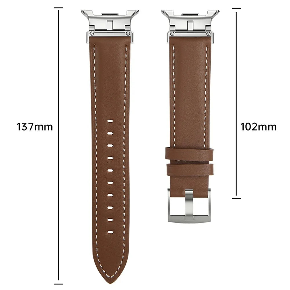 Watch Band for Samsung Galaxy Watch8 44mm / 40mm / Watch8 Classic 46mm Metal Connector Genuine Cow Leather Strap - Pink - 4