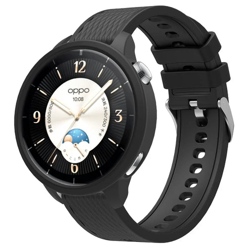 For Oppo Watch X2 Mini Textured Silicone Smartwatch Strap + Watch Case - Black - 1