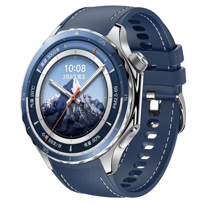 For Oppo Watch X2 Smartwatch Band Stitched Line Design Adjustable Silicone Strap - Midnight Blue - 1