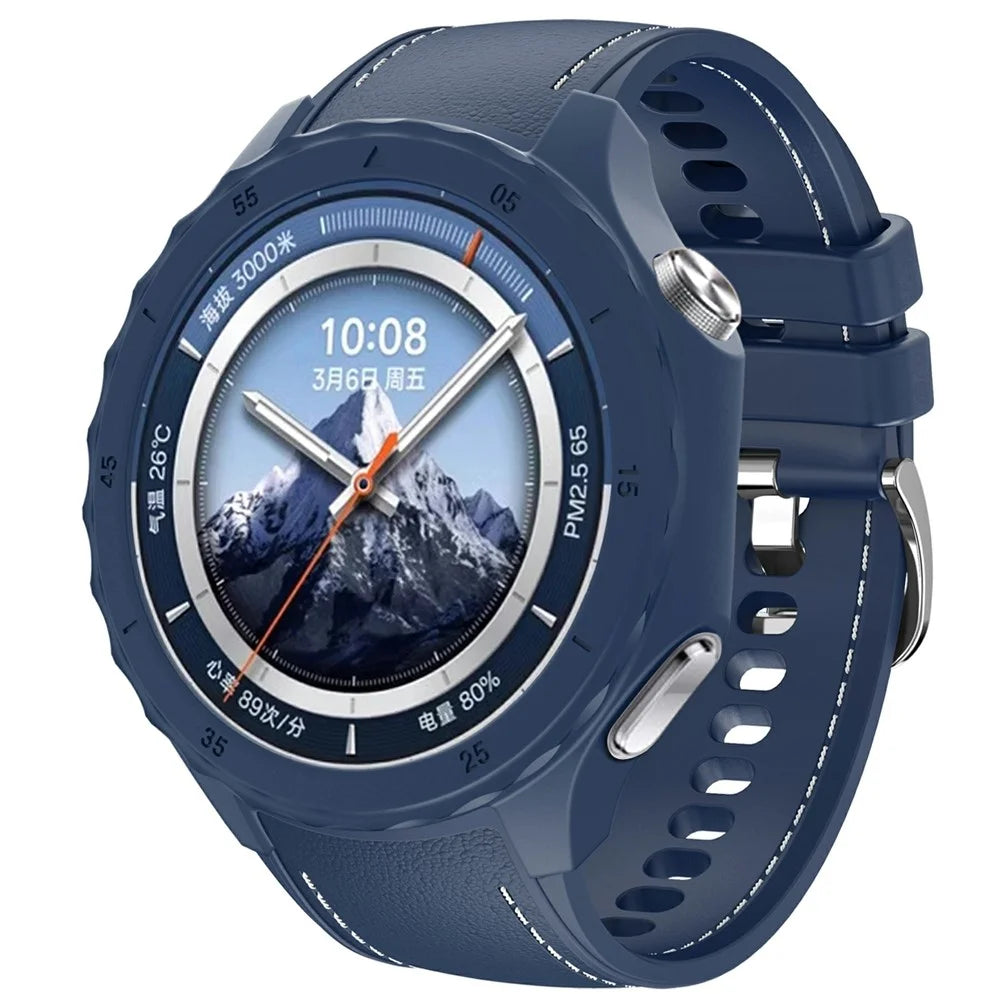 For Oppo Watch X2 Smartwatch Band Stitched Line Design Adjustable Silicone Strap + Watch Case - Midnight Blue - 1