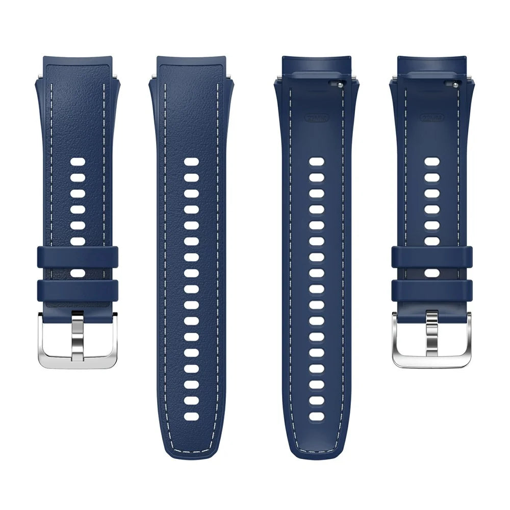 For Oppo Watch X2 Smartwatch Band Stitched Line Design Adjustable Silicone Strap + Watch Case - Midnight Blue - 5