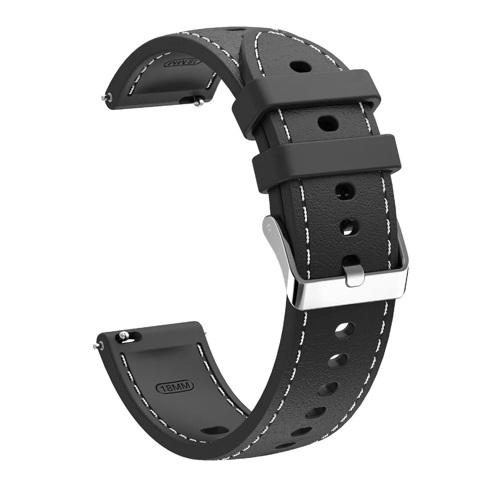 For Huawei Watch GT 5 41mm Smartwatch Band 18mm Stitched Line Design Adjustable Silicone Strap - Black - 3