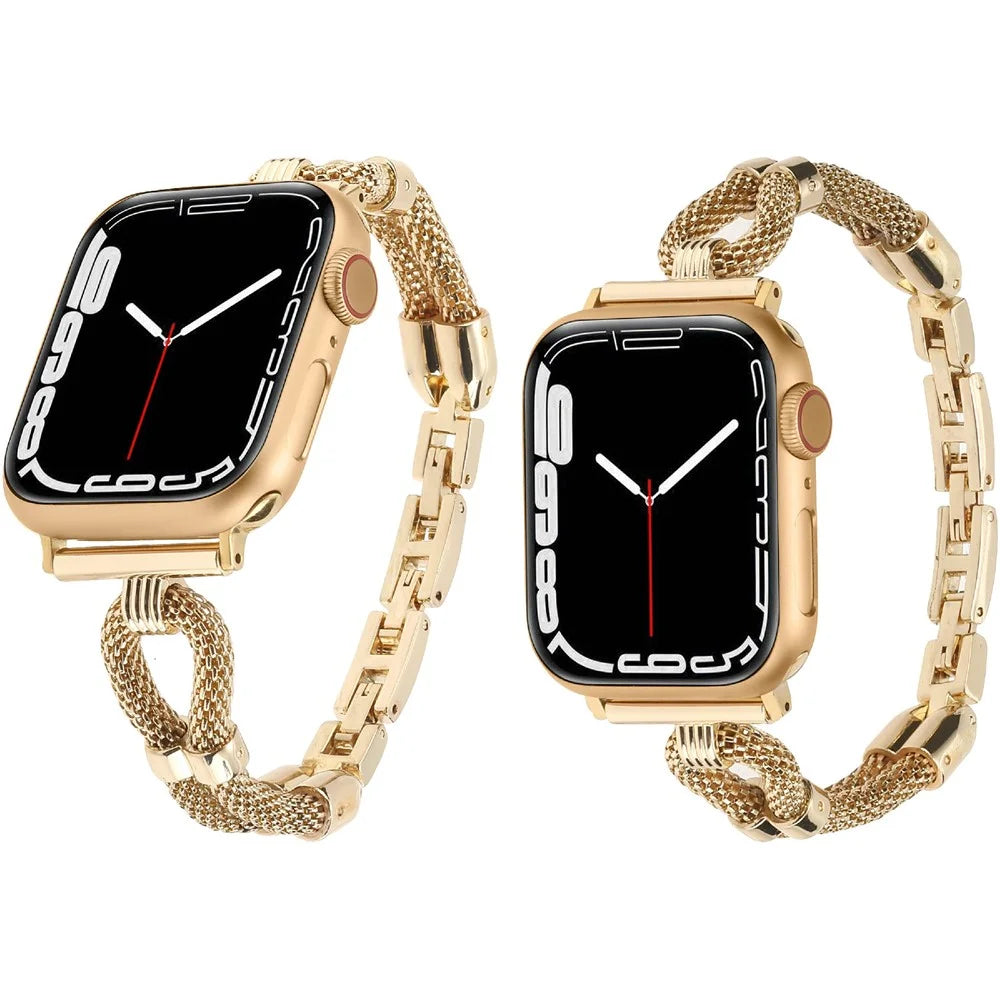 Wrist Strap for Apple Watch Series 11 10 42mm / 9 8 7 41mm / SE3 SE2 SE 6 5 4 40mm / 3 2 1 38mm Copper Chain Metal Watch Band - Gold - 4