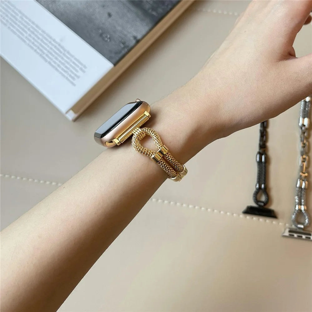 Wrist Strap for Apple Watch Series 11 10 42mm / 9 8 7 41mm / SE3 SE2 SE 6 5 4 40mm / 3 2 1 38mm Copper Chain Metal Watch Band - Gold - 5