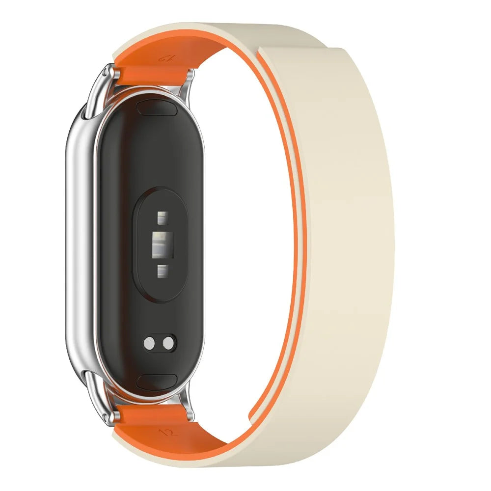 For Xiaomi Smart Band 10 Silicone Strap Magnetic Replacement Watch Band - Starlight / Orange - 1