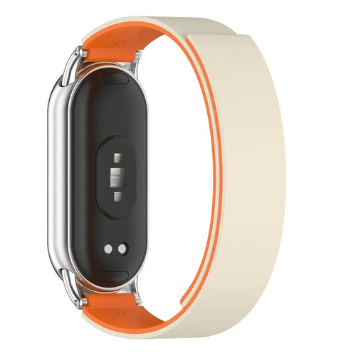 For Xiaomi Smart Band 10 Silicone Strap Magnetic Replacement Watch Band - Starlight / Orange - 1