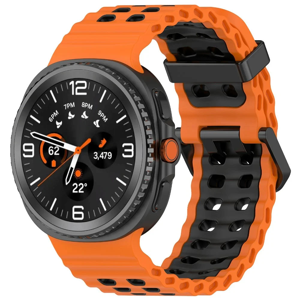 Silicone Band for Samsung Galaxy Watch8 44mm / 40mm / Watch8 Classic 46mm Dual Color Replacement Watch Strap - Orange / Black - 2