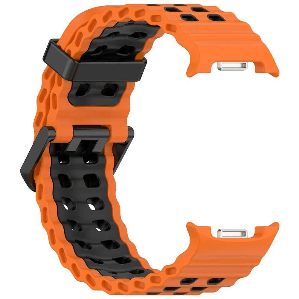 Silicone Band for Samsung Galaxy Watch8 44mm / 40mm / Watch8 Classic 46mm Dual Color Replacement Watch Strap - Orange / Black - 3