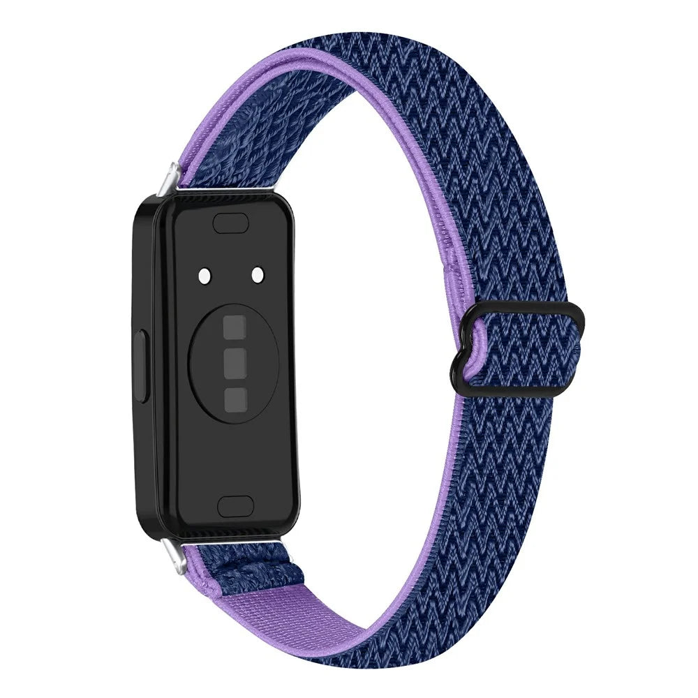 For Huawei Band 10 / 9 / 8 Adjustable Nylon Watch Band Wave Design Elastic Wrist Strap - Purple / Blue - 1