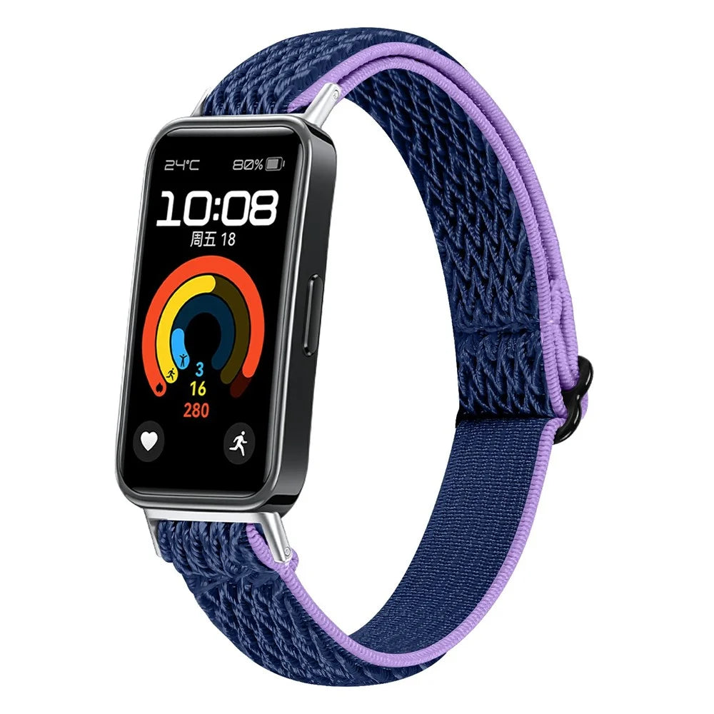 For Huawei Band 10 / 9 / 8 Adjustable Nylon Watch Band Wave Design Elastic Wrist Strap - Purple / Blue - 2